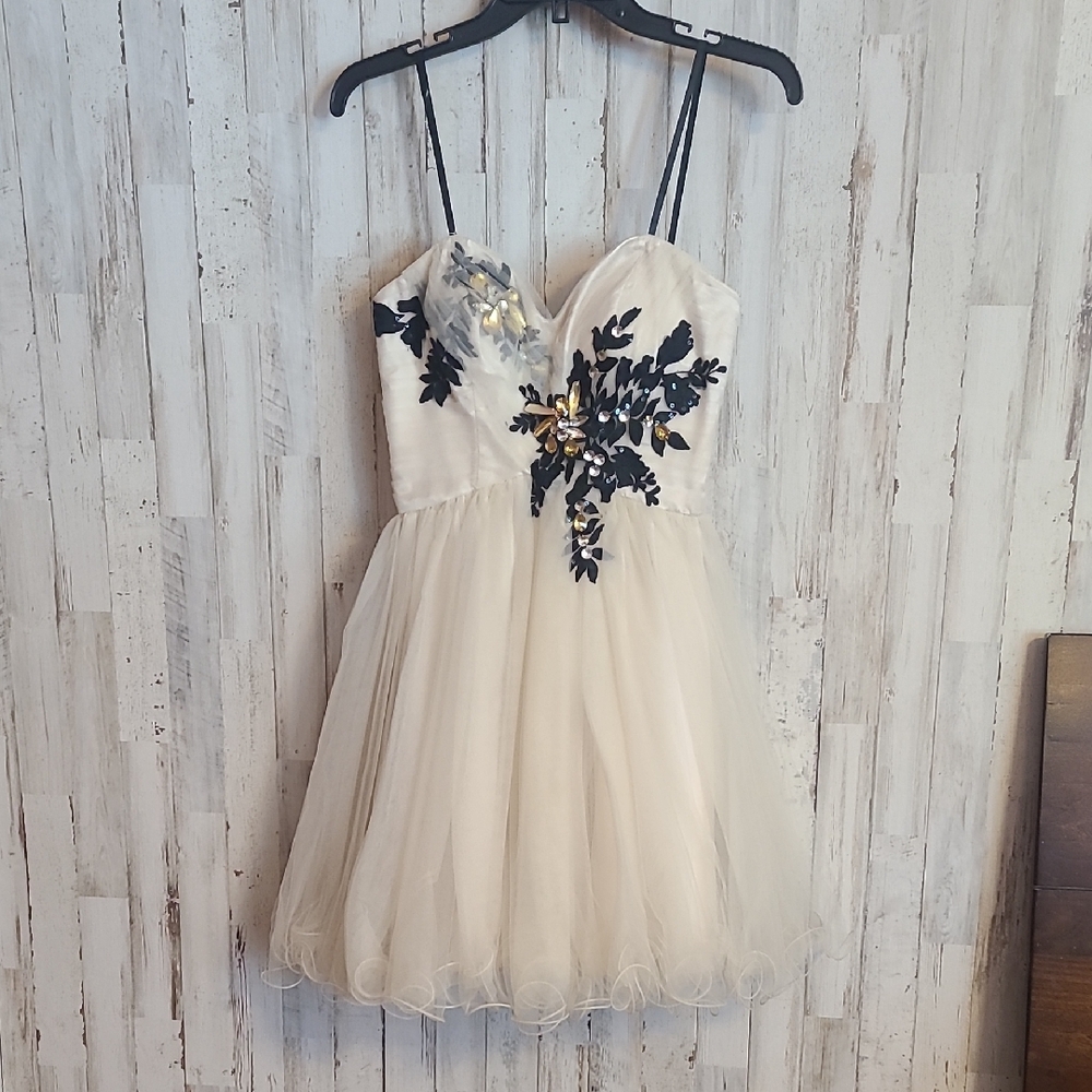 BEE DARLIN Chic Cream and Black Embroidered Mini Dress